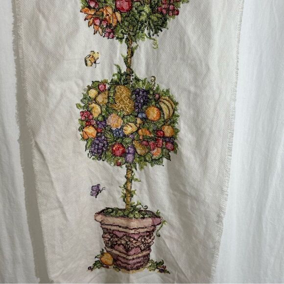 14” X 37 “ Topiary Flowers & Fruits Crossstitched Unframed - Picture 10 of 10